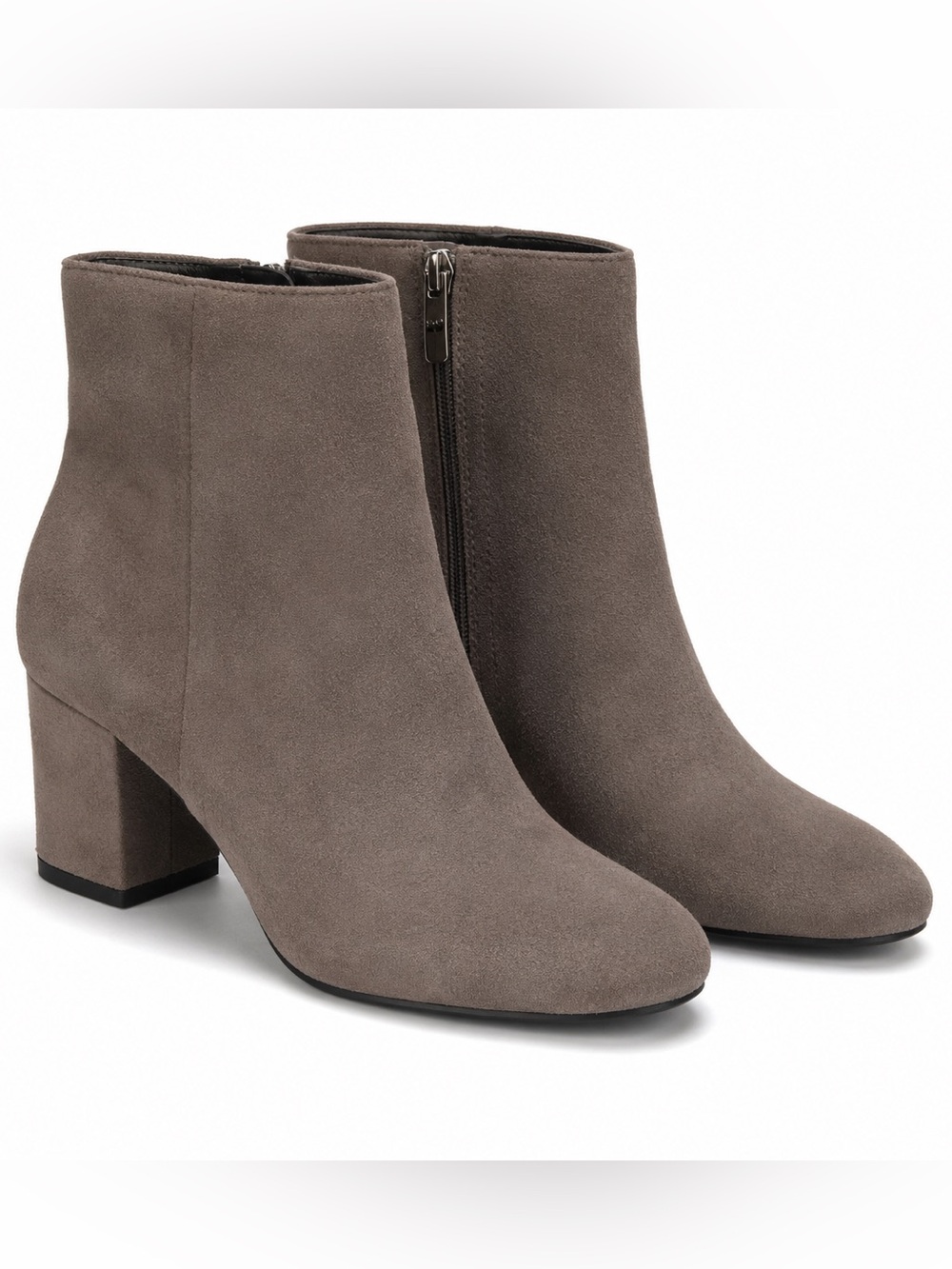Marc Fisher Taupe Gray Suede Ankle Booties Block Heel Size 6.5